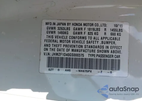 2016 Honda Cr-Z Lx z USA, uszkodzony, nr VIN JHMZF1D40GS000375